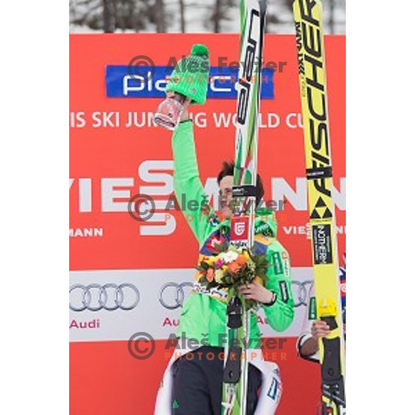 Peter Prevc of Slovenia, winner of Ski flying event during the Final of FIS Ski jumping World Cup Planica, Slovenia on March 17, 2016