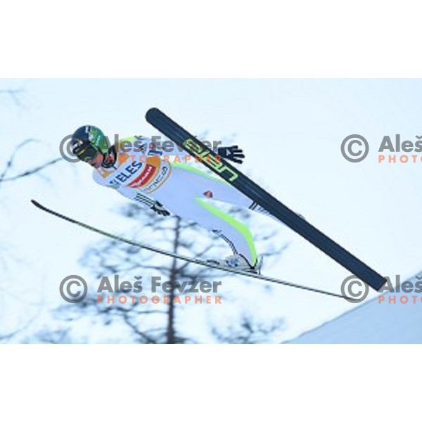 Peter Prevc of Slovenia in the air at Ski flying event during the Final of FIS Ski jumping World Cup Planica, Slovenia on March 18, 2016