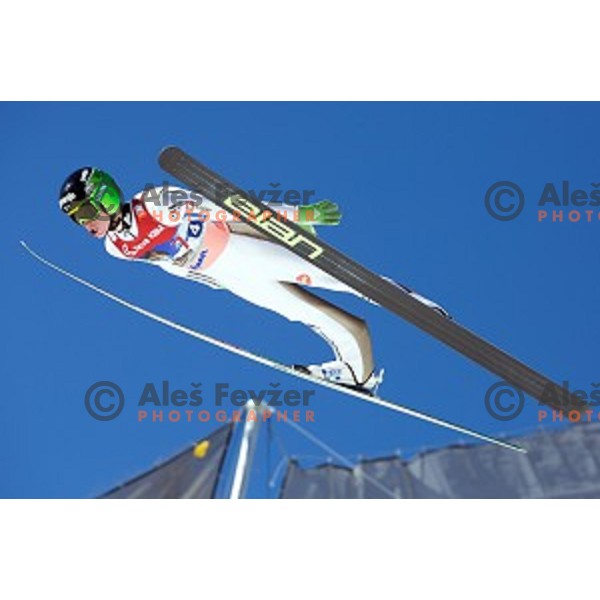 Peter Prevc flying during team competition at Ski flying event during the Final of FIS Ski jumping World Cup Planica, Slovenia on March 19, 2016