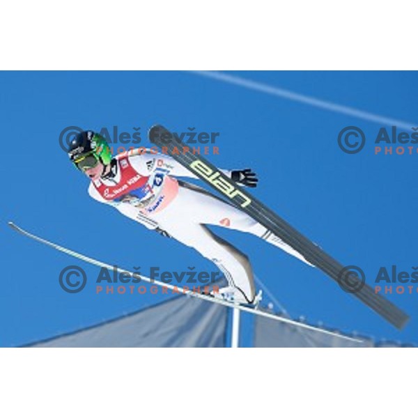 Peter Prevc flying during team competition at Ski flying event during the Final of FIS Ski jumping World Cup Planica, Slovenia on March 19, 2016