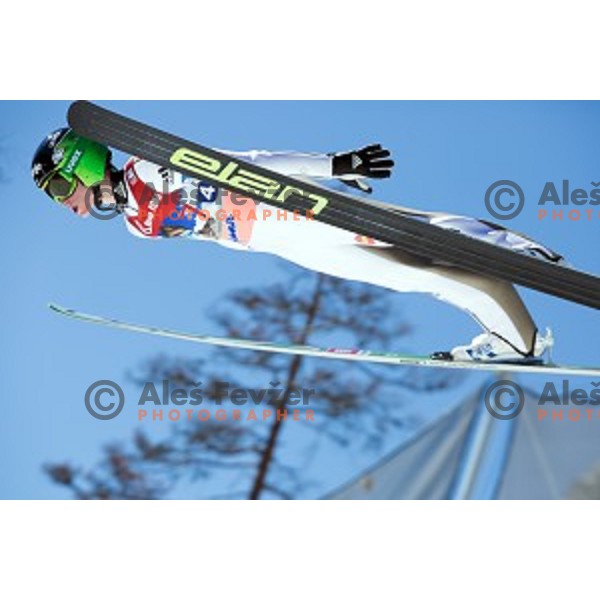 Peter Prevc flying during team competition at Ski flying event during the Final of FIS Ski jumping World Cup Planica, Slovenia on March 19, 2016