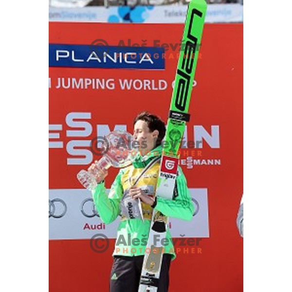 Peter Prevc (SLO) overall winner of FIS Ski jumping World Cup season 2015/2016 in Planica, Slovenia on March 20, 2016