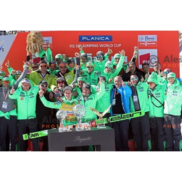 Peter Prevc, Goran Janus, Jani Grilc, Robi Kranjec, Anze Lanisek at the Final of FIS Ski jumping World Cup season 2015/2016 in Planica, Slovenia on March 20, 2016