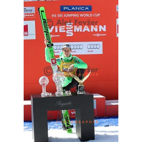 Peter Prevc (SLO) overall winner of FIS Ski jumping World Cup season 2015/2016 in Planica, Slovenia on March 20, 2016