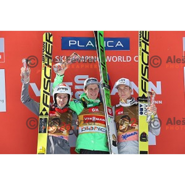 Robi Kranjec and Peter Prevc of Slovenia at Ski flying event during the Final of FIS Ski jumping World Cup season 2015/2016 in Planica, Slovenia on March 20, 2016