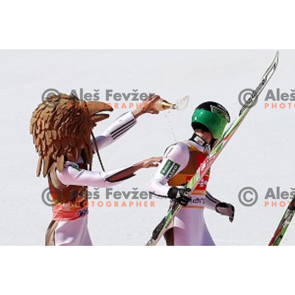 Robi Kranjec and Peter Prevc of Slovenia at Ski flying event during the Final of FIS Ski jumping World Cup season 2015/2016 in Planica, Slovenia on March 20, 2016