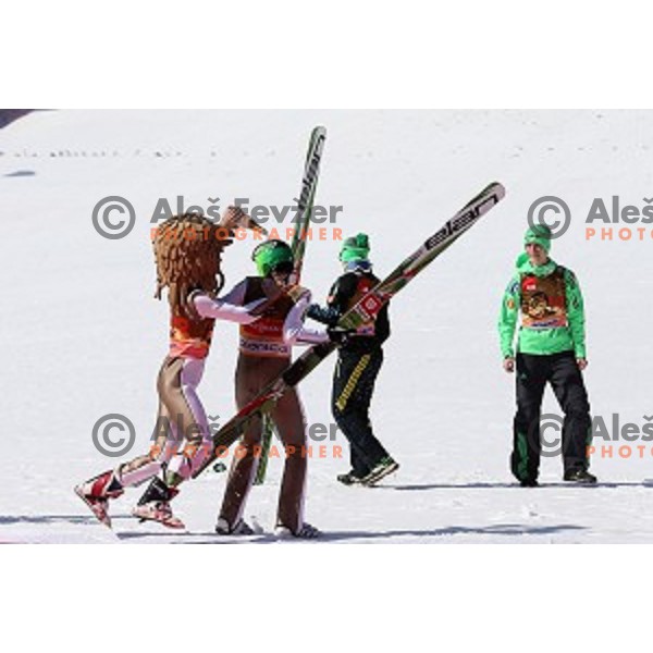 Robi Kranjec and Peter Prevc of Slovenia at Ski flying event during the Final of FIS Ski jumping World Cup season 2015/2016 in Planica, Slovenia on March 20, 2016