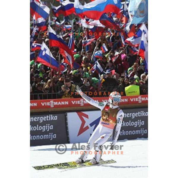 Robi Kranjec at Ski flying event during the Final of FIS Ski jumping World Cup season 2015/2016 in Planica, Slovenia on March 20, 2016