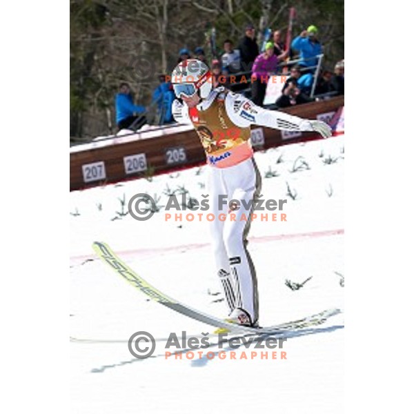 Robi Kranjec at Ski flying event during the Final of FIS Ski jumping World Cup season 2015/2016 in Planica, Slovenia on March 20, 2016