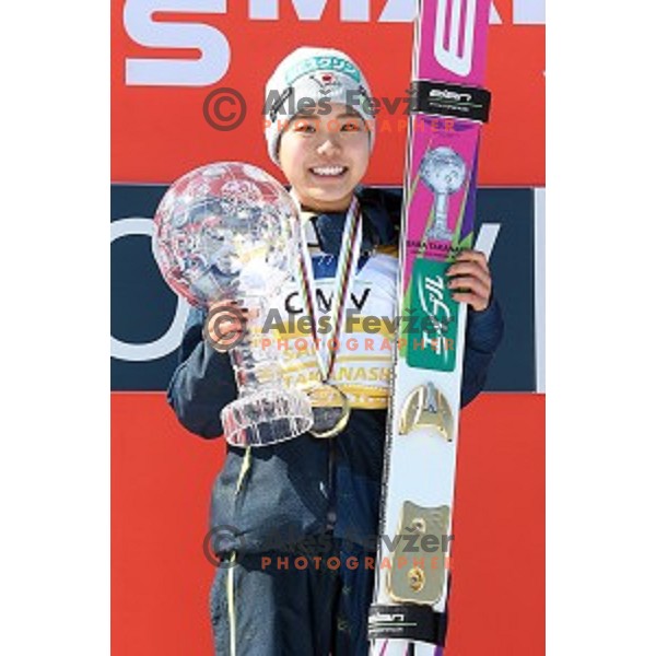 Sara Takanashi (JPN) overall winner of FIS Ski jumping World Cup season 2015/2016 in Planica, Slovenia on March 20, 2016