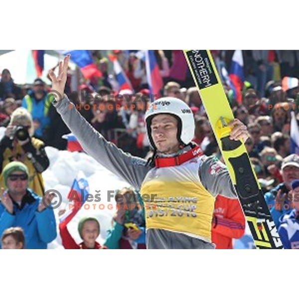 Robi Kranjec at Ski flying event during the Final of FIS Ski jumping World Cup season 2015/2016 in Planica, Slovenia on March 20, 2016