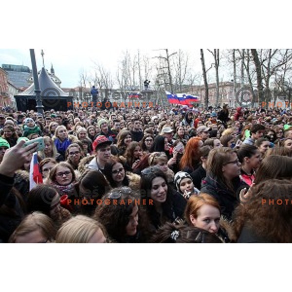 reception for best slovenian winter sportsmen and sportswoman for fans during Q max party at Congress square, Ljubljana, Slovenia on March 22, 2016