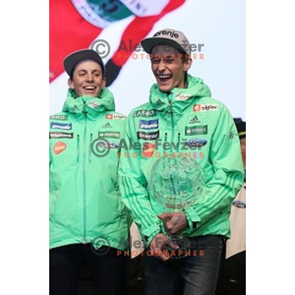 Peter Prevc at reception for best slovenian winter sportsmen and sportswoman for fans during Q max party at Congress square, Ljubljana, Slovenia on March 22, 2016