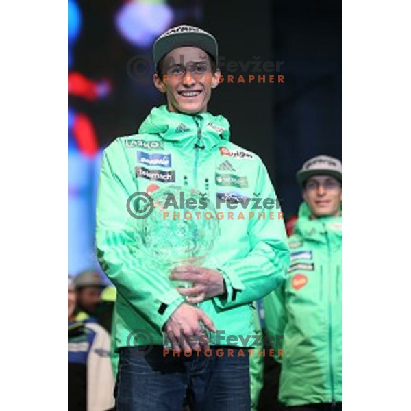 Peter Prevc at reception for best slovenian winter sportsmen and sportswoman for fans during Q max party at Congress square, Ljubljana, Slovenia on March 22, 2016