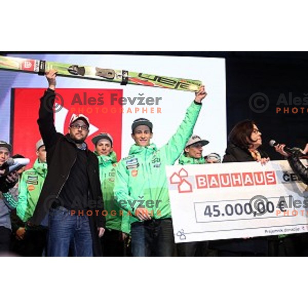 Peter Prevc at reception for best slovenian winter sportsmen and sportswoman for fans during Q max party at Congress square, Ljubljana, Slovenia on March 22, 2016