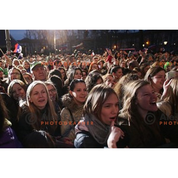 reception for best slovenian winter sportsmen and sportswoman for fans during Q max party at Congress square, Ljubljana, Slovenia on March 22, 2016