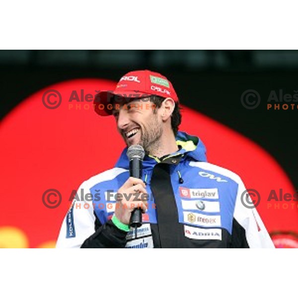 Jakov Fak at reception for best slovenian winter sportsmen and sportswoman for fans during Q max party at Congress square, Ljubljana, Slovenia on March 22, 2016