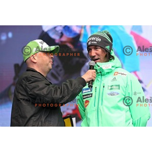Primoz Peterka at reception for fans during Q max party at Congress square, Ljubljana, Slovenia on March 22, 2016