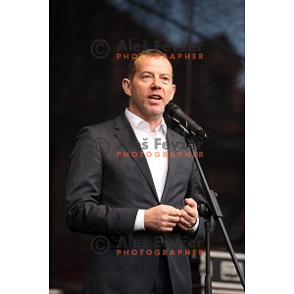 Enzo Smrekar at reception for best slovenian winter sportsmen and sportswoman for fans during Q max party at Congress square, Ljubljana, Slovenia on March 22, 2016