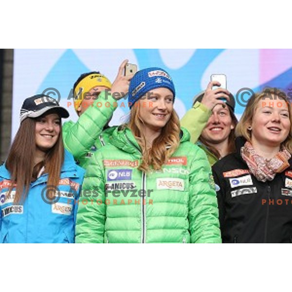 Ana Drev at reception for best slovenian winter sportsmen and sportswoman for fans during Q max party at Congress square, Ljubljana, Slovenia on March 22, 2016