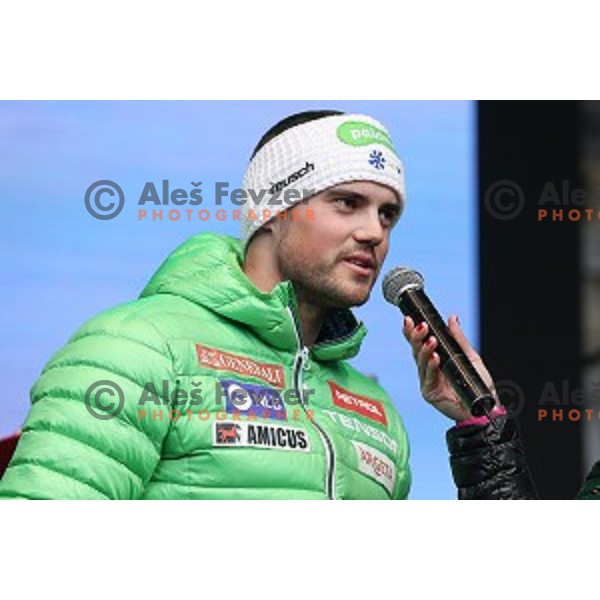 Bostjan Kline at reception for best slovenian winter sportsmen and sportswoman for fans during Q max party at Congress square, Ljubljana, Slovenia on March 22, 2016