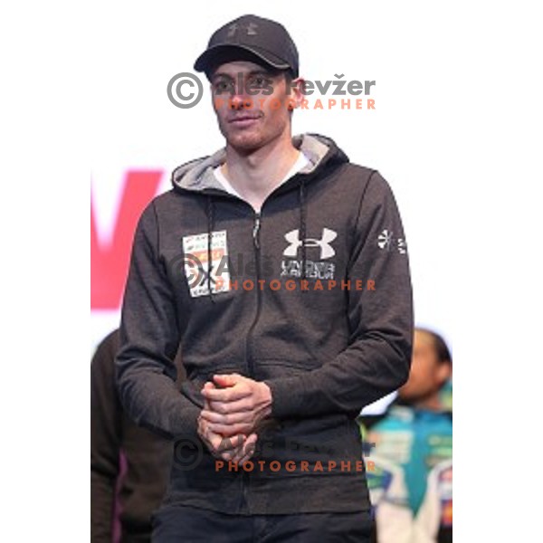 Jure Aleš of best slovenian winter sportsmen and sportswoman at reception for fans during Q max party at Congress square, Ljubljana, Slovenia on March 22, 2016