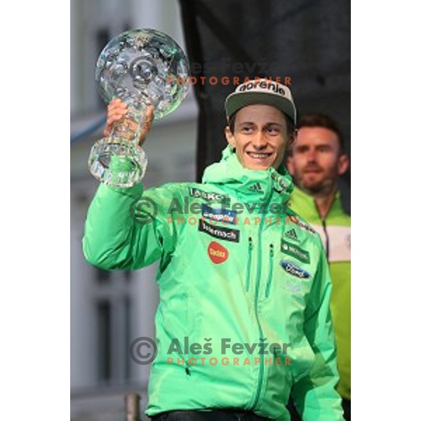 Peter Prevc at reception for best slovenian winter sportsmen and sportswoman for fans during Q max party at Congress square, Ljubljana, Slovenia on March 22, 2016