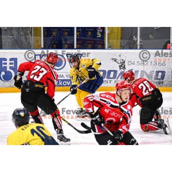 action during semi-final of Slovenian Championship ice-hockey match between SIJ Acroni Jesenice and ECE Celje in Podmezakla Hall, Jesenice, Slovenia on March 25, 2016