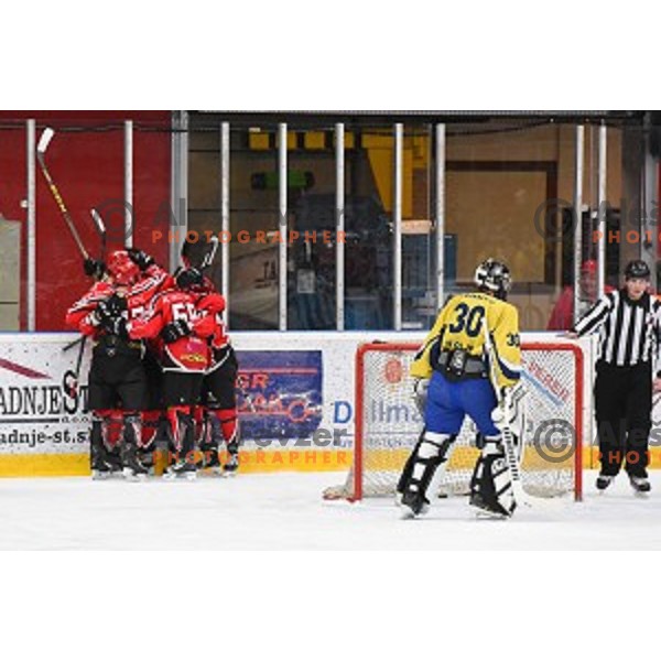 action during semi-final of Slovenian Championship ice-hockey match between SIJ Acroni Jesenice and ECE Celje in Podmezakla Hall, Jesenice, Slovenia on March 25, 2016