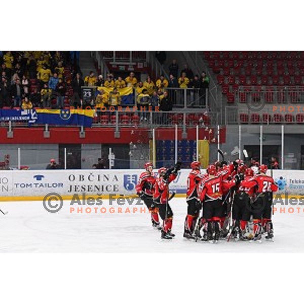action during semi-final of Slovenian Championship ice-hockey match between SIJ Acroni Jesenice and ECE Celje in Podmezakla Hall, Jesenice, Slovenia on March 25, 2016