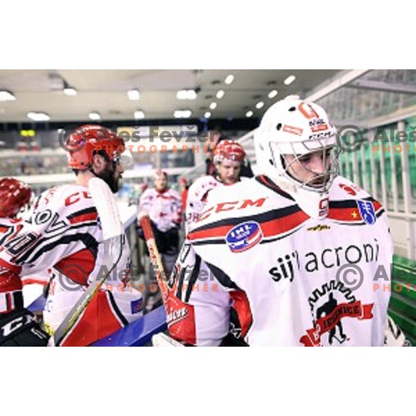 action during ice-hockey match Telemach Olimpija - SIJ Acroni Jesenice in the Final of Slovenian Championship, Tivoli Hall, Ljubljana, Slovenia on March 28, 2016