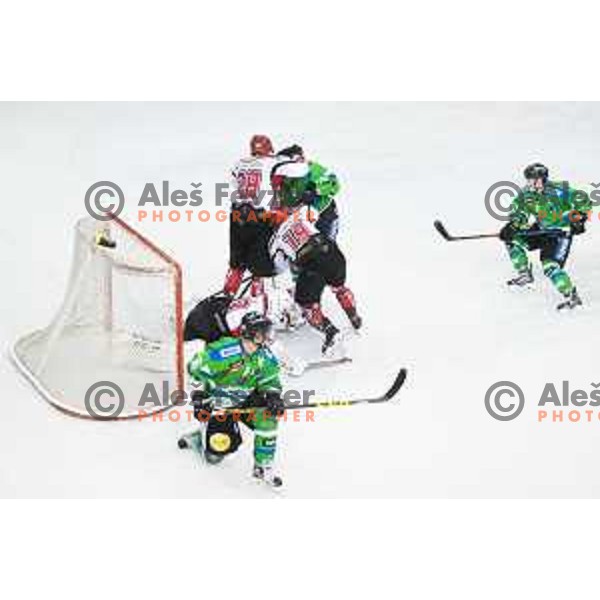 action during ice-hockey match Telemach Olimpija - SIJ Acroni Jesenice in the Final of Slovenian Championship, Tivoli Hall, Ljubljana, Slovenia on April 4, 2016