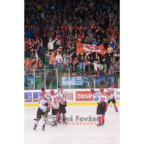 action during ice-hockey match Telemach Olimpija - SIJ Acroni Jesenice in the Final of Slovenian Championship, Tivoli Hall, Ljubljana, Slovenia on April 4, 2016