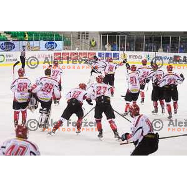 action during ice-hockey match Telemach Olimpija - SIJ Acroni Jesenice in the Final of Slovenian Championship, Tivoli Hall, Ljubljana, Slovenia on April 4, 2016
