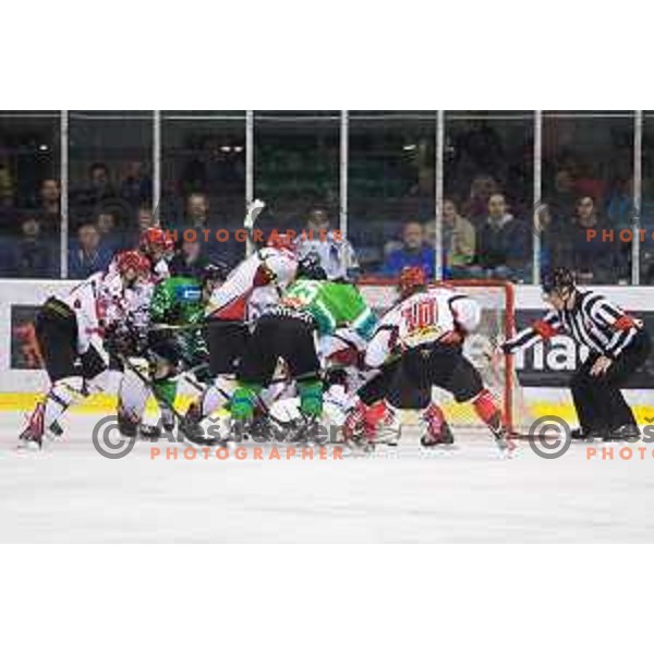 action during ice-hockey match Telemach Olimpija - SIJ Acroni Jesenice in the Final of Slovenian Championship, Tivoli Hall, Ljubljana, Slovenia on April 4, 2016