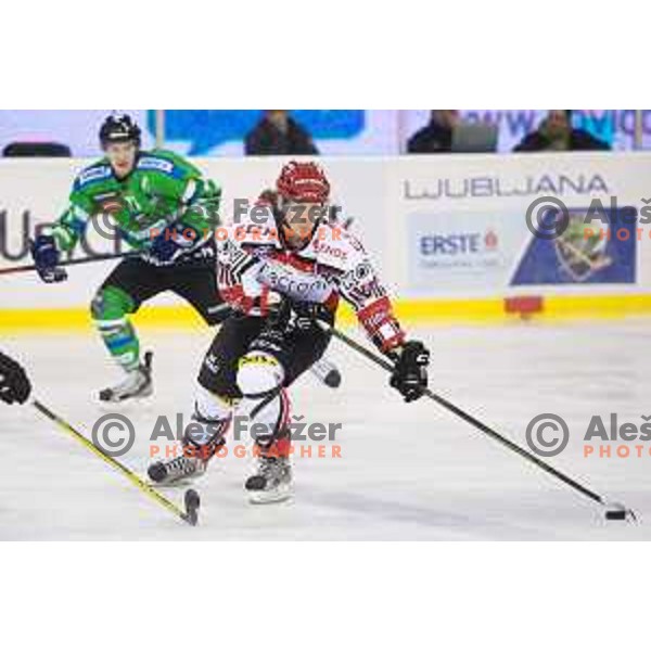 Shane Heffernan of SIJ Acroni jesenice in action during ice-hockey match Telemach Olimpija - SIJ Acroni Jesenice in the Final of Slovenian Championship, Tivoli Hall, Ljubljana, Slovenia on April 4, 2016