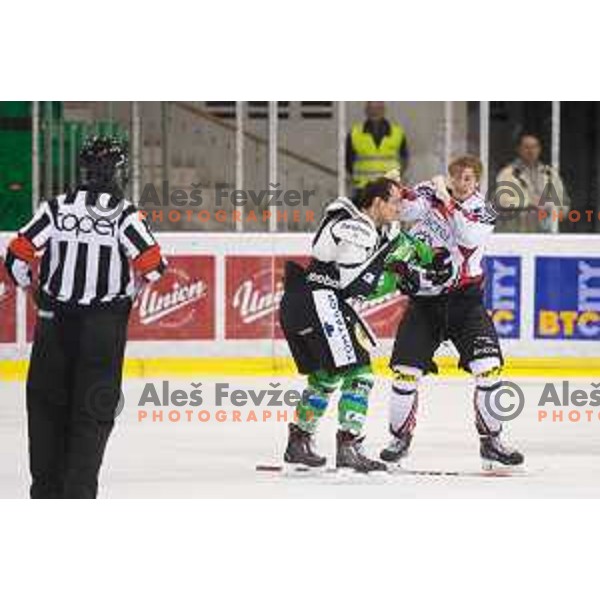 action during ice-hockey match Telemach Olimpija - SIJ Acroni Jesenice in the Final of Slovenian Championship, Tivoli Hall, Ljubljana, Slovenia on April 4, 2016