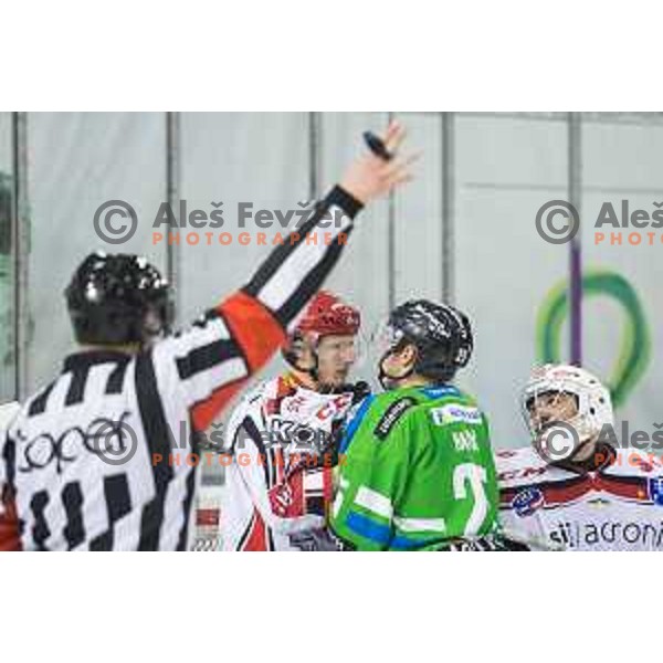 action during ice-hockey match Telemach Olimpija - SIJ Acroni Jesenice in the Final of Slovenian Championship, Tivoli Hall, Ljubljana, Slovenia on April 4, 2016