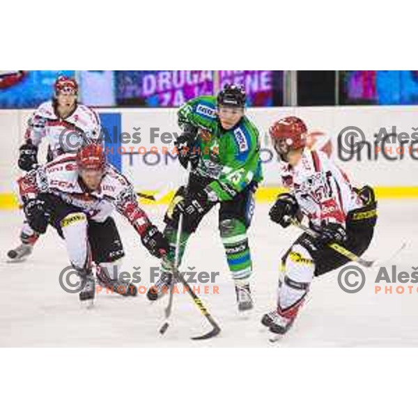 Sebastjan Hadzic Of Telemach Olimpija in action during ice-hockey match Telemach Olimpija - SIJ Acroni Jesenice in the Final of Slovenian Championship, Tivoli Hall, Ljubljana, Slovenia on April 4, 2016