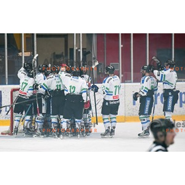 action during fourth match of the Final of Slovenian Ice hockey Championship between SIJ Acroni Jesenice and Telemach Olimpija in Podmezakla Hall, Jesenice, Slovenia on April 7, 2016