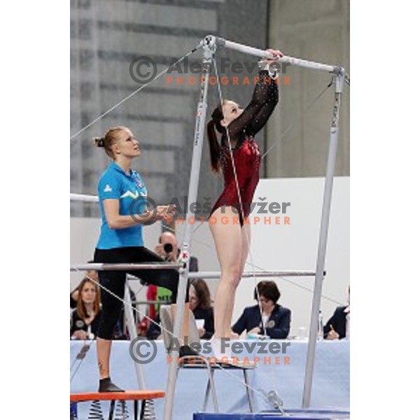Adela Sajn, Ivana Kamnikar of Slovenia during Artistic Gymnastics World Cup in Stozice Hall, Ljubljana on April 9, 2016