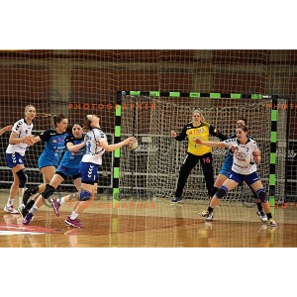 of Krim Mercator in action during handball match between Krim Mercator (Slovenia) and Lada Toljati ( Russia) in semi-final of Cup Winners Cup, played in Kodeljevo Hall, Ljubljana, Slovenia on April 9, 2016