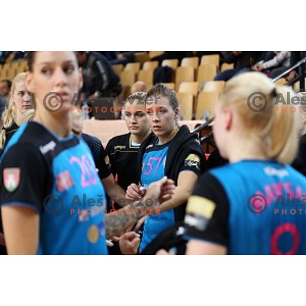 of Krim Mercator in action during handball match between Krim Mercator (Slovenia) and Lada Toljati ( Russia) in semi-final of Cup Winners Cup, played in Kodeljevo Hall, Ljubljana, Slovenia on April 9, 2016