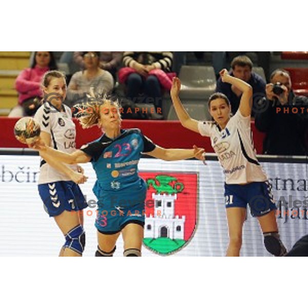 of Krim Mercator in action during handball match between Krim Mercator (Slovenia) and Lada Toljati ( Russia) in semi-final of Cup Winners Cup, played in Kodeljevo Hall, Ljubljana, Slovenia on April 9, 2016