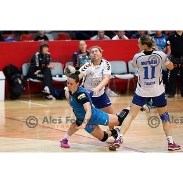 of Krim Mercator in action during handball match between Krim Mercator (Slovenia) and Lada Toljati ( Russia) in semi-final of Cup Winners Cup, played in Kodeljevo Hall, Ljubljana, Slovenia on April 9, 2016