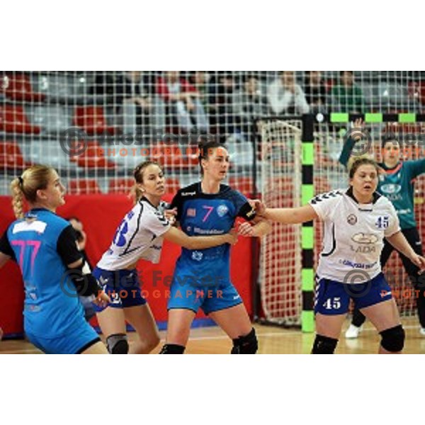 of Krim Mercator in action during handball match between Krim Mercator (Slovenia) and Lada Toljati ( Russia) in semi-final of Cup Winners Cup, played in Kodeljevo Hall, Ljubljana, Slovenia on April 9, 2016