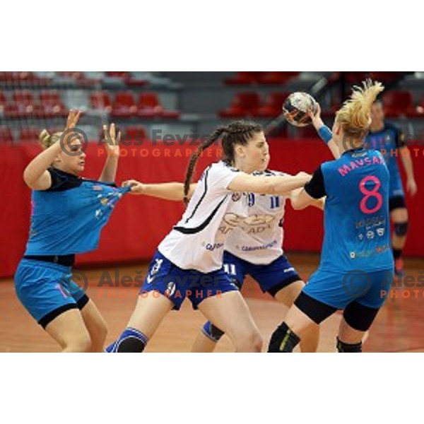 of Krim Mercator in action during handball match between Krim Mercator (Slovenia) and Lada Toljati ( Russia) in semi-final of Cup Winners Cup, played in Kodeljevo Hall, Ljubljana, Slovenia on April 9, 2016
