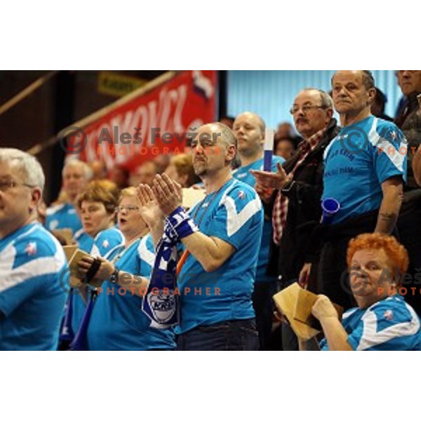 of Krim Mercator in action during handball match between Krim Mercator (Slovenia) and Lada Toljati ( Russia) in semi-final of Cup Winners Cup, played in Kodeljevo Hall, Ljubljana, Slovenia on April 9, 2016