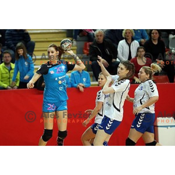 of Krim Mercator in action during handball match between Krim Mercator (Slovenia) and Lada Toljati ( Russia) in semi-final of Cup Winners Cup, played in Kodeljevo Hall, Ljubljana, Slovenia on April 9, 2016