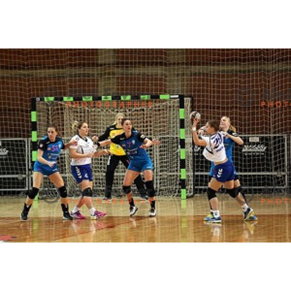 of Krim Mercator in action during handball match between Krim Mercator (Slovenia) and Lada Toljati ( Russia) in semi-final of Cup Winners Cup, played in Kodeljevo Hall, Ljubljana, Slovenia on April 9, 2016